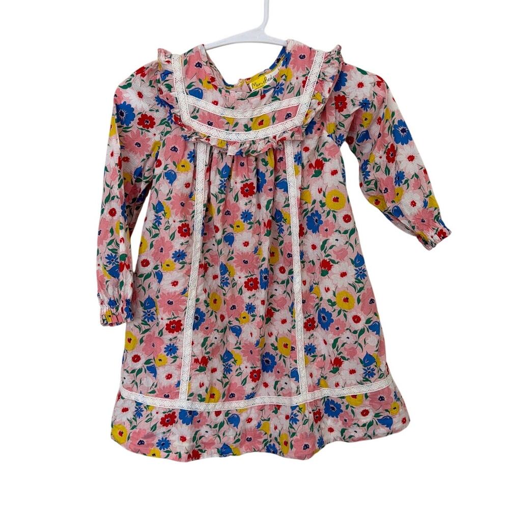 Mini Boden Long Sleeve Floral Lace Trimmed Dress Size 5-6 years